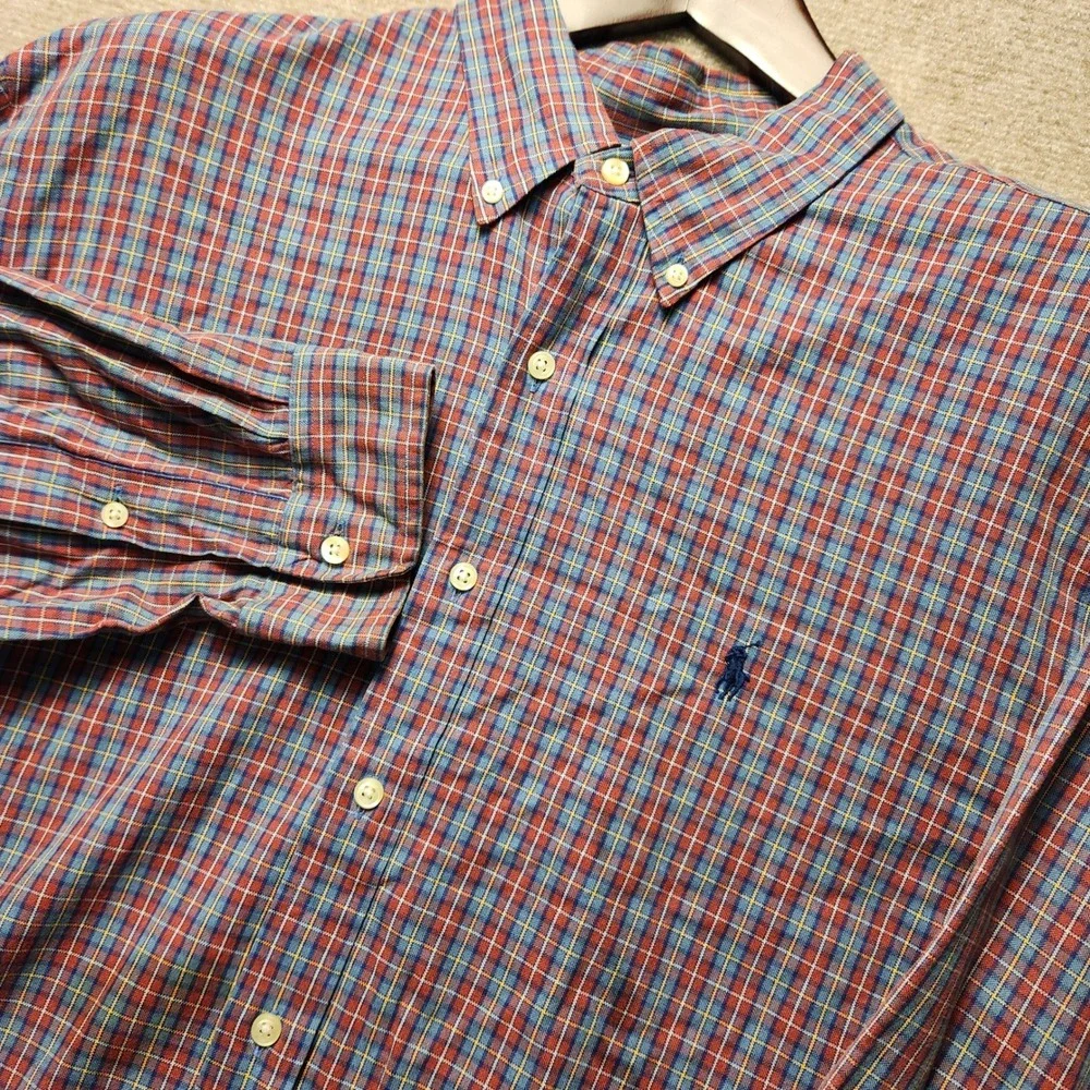 Polo Ralph Lauren Button Down Mens XL Red Blue Plaid Long Sleeve Pony Logo Shirt